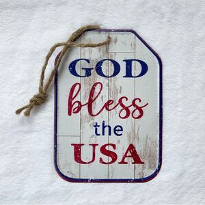 God Bless The USA Patriotic Large Metal Tag Patriotic Decor